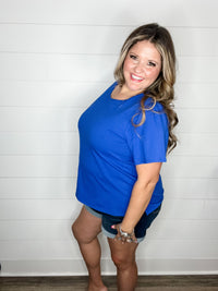 "Rearview" Short Sleeve with Side Slits (Royal Blue)-Lola Monroe Boutique