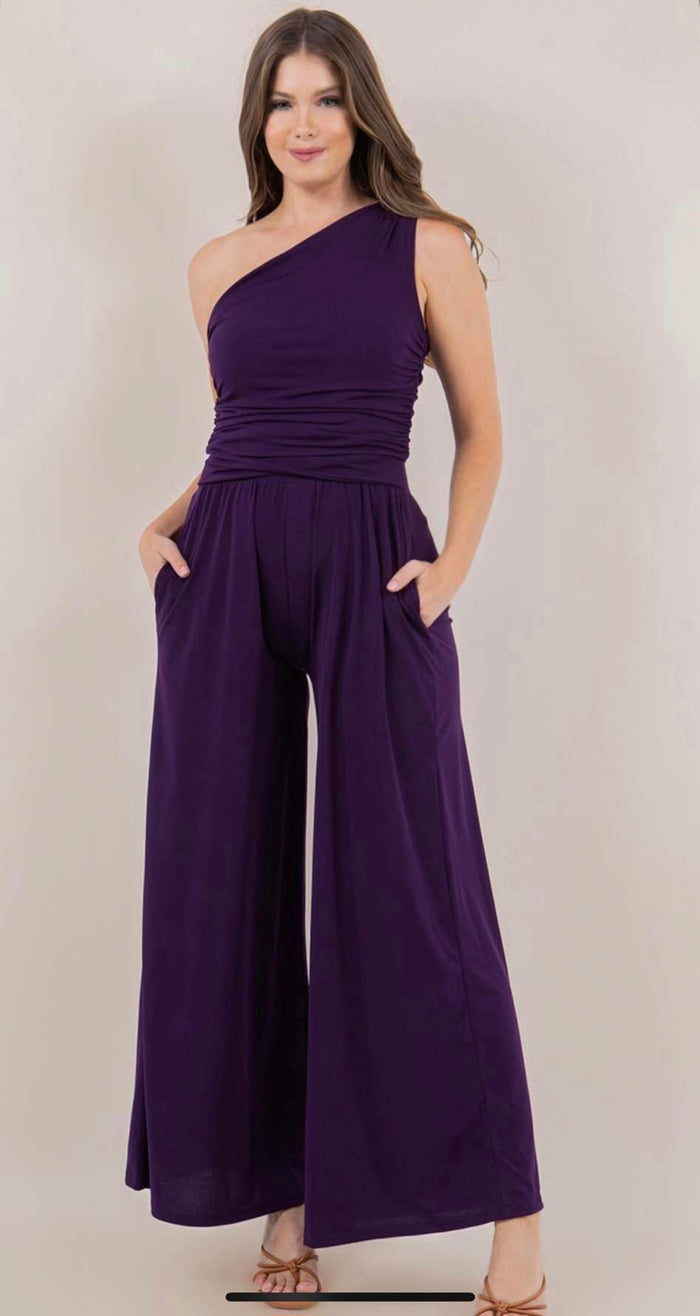 One Shoulder Tank Pantsuit with Pockets