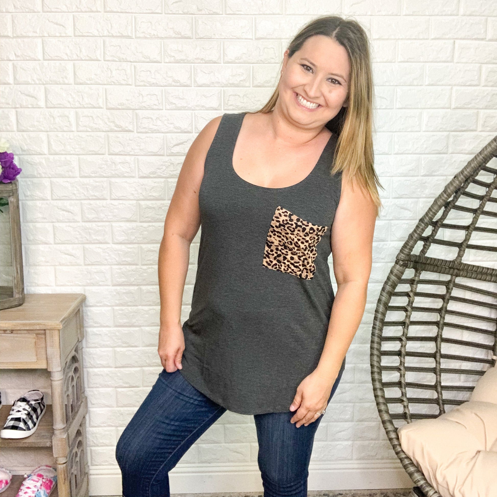 Relaxed Fit Tank with Animal Pocket (Multiple Colors)
