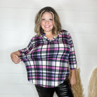 "Remark" Plaid Lizzy 3/4 Sleeve Split Neck-Lola Monroe Boutique