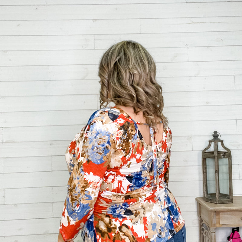 "Renata" Floral Long Sleeve with Back Tie Detail-Lola Monroe Boutique