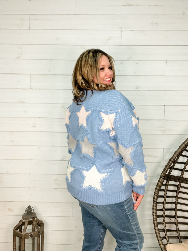 "Restless" Long Sleeve Star Sweater-Lola Monroe Boutique