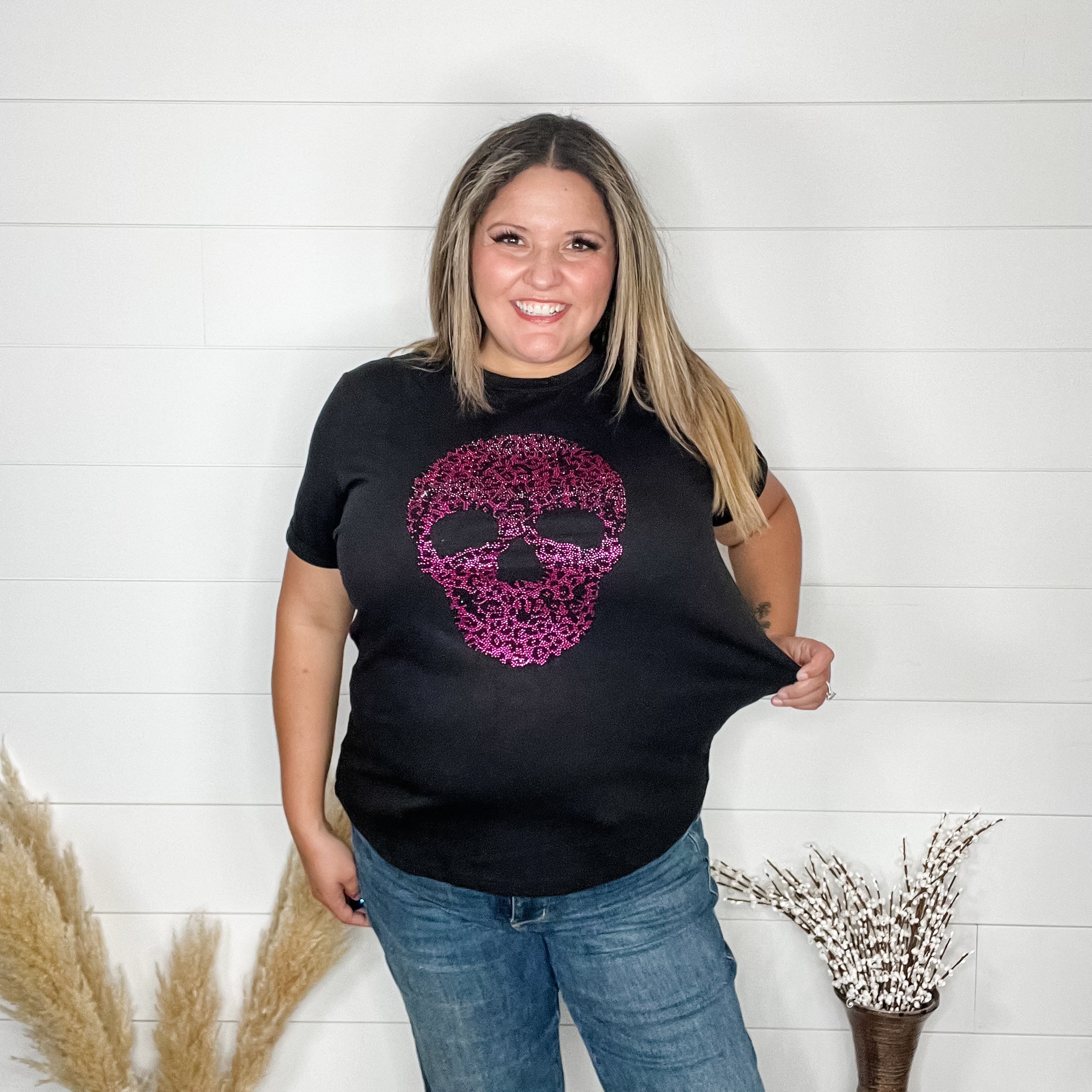 Rhinestone Sparkle Skull Tee-Lola Monroe Boutique