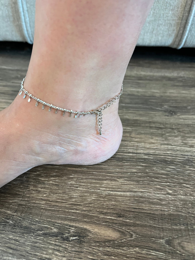 Rhodium Finish Adjustable Anklet-Lola Monroe Boutique