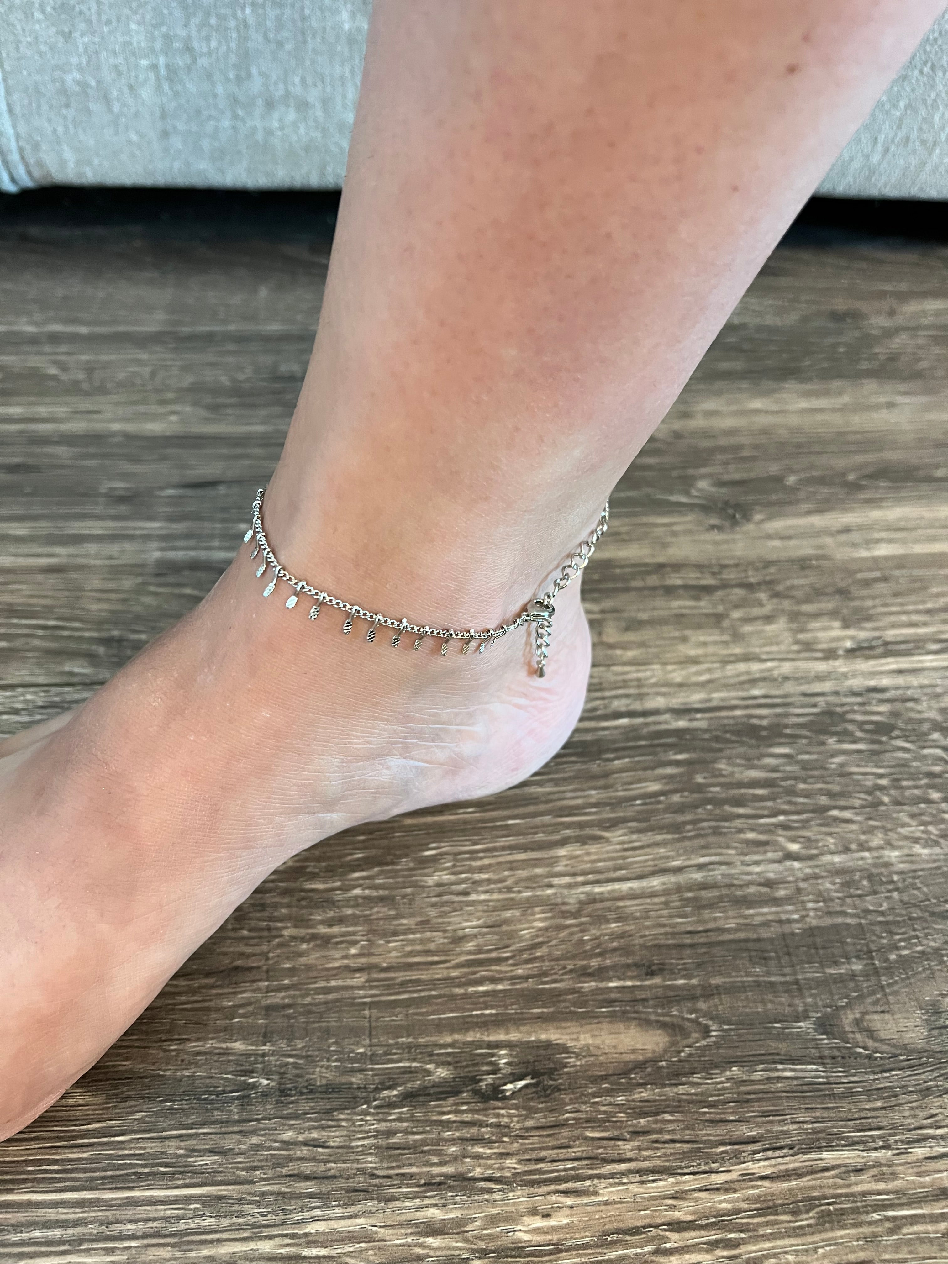 Rhodium Finish Adjustable Anklet-Lola Monroe Boutique