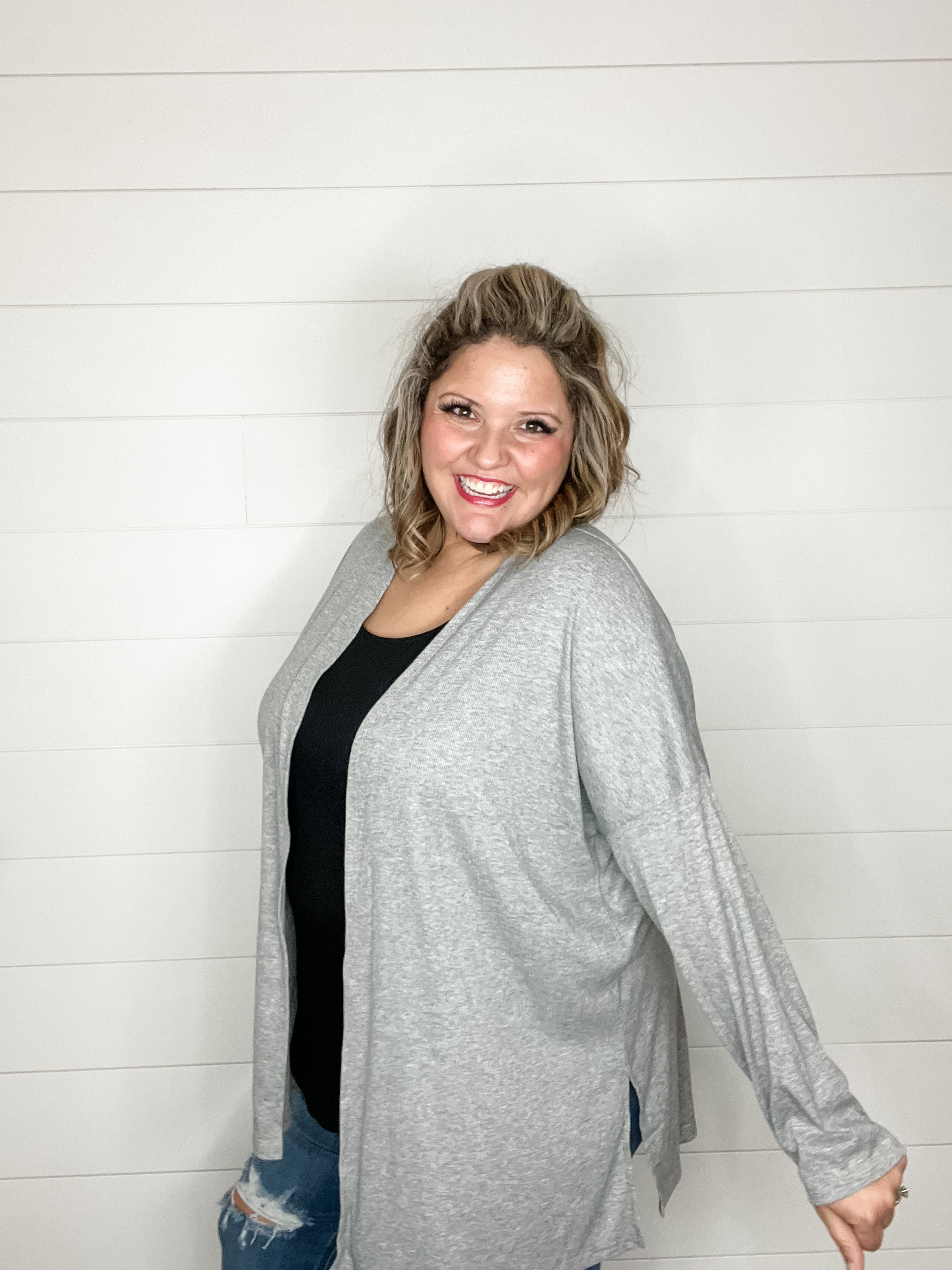 Ribbed Cardigan (Heather Grey)-Lola Monroe Boutique