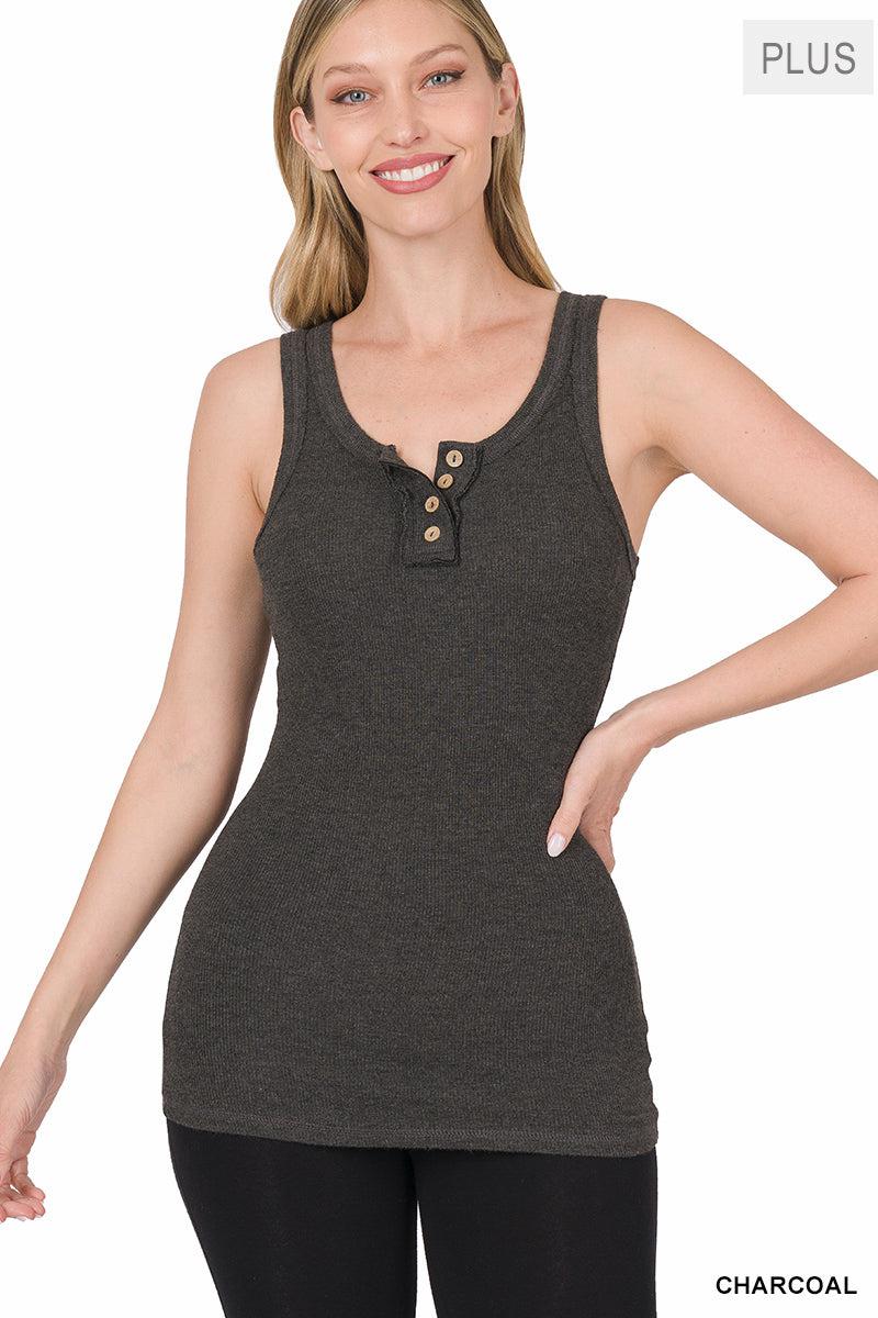 Ribbed Tank Top with Faux Front Buttons (Multiple Colors)-Lola Monroe Boutique