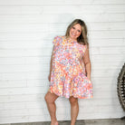 "Right At Home" Floral Ruffle Cap Sleeve Tunic/Dress with Pockets-Lola Monroe Boutique