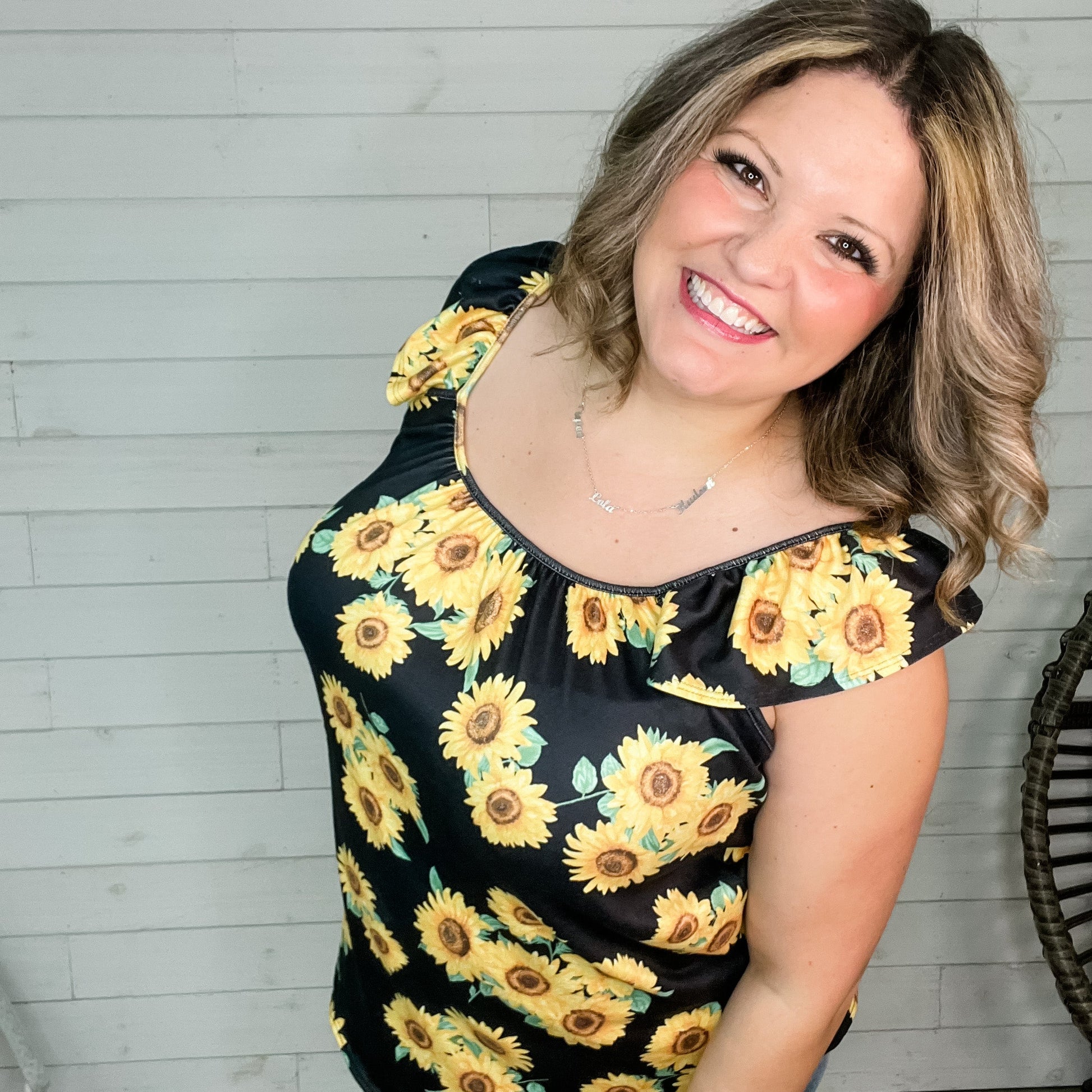"Rikki" Sunflower Ruffle Cap Tank Top