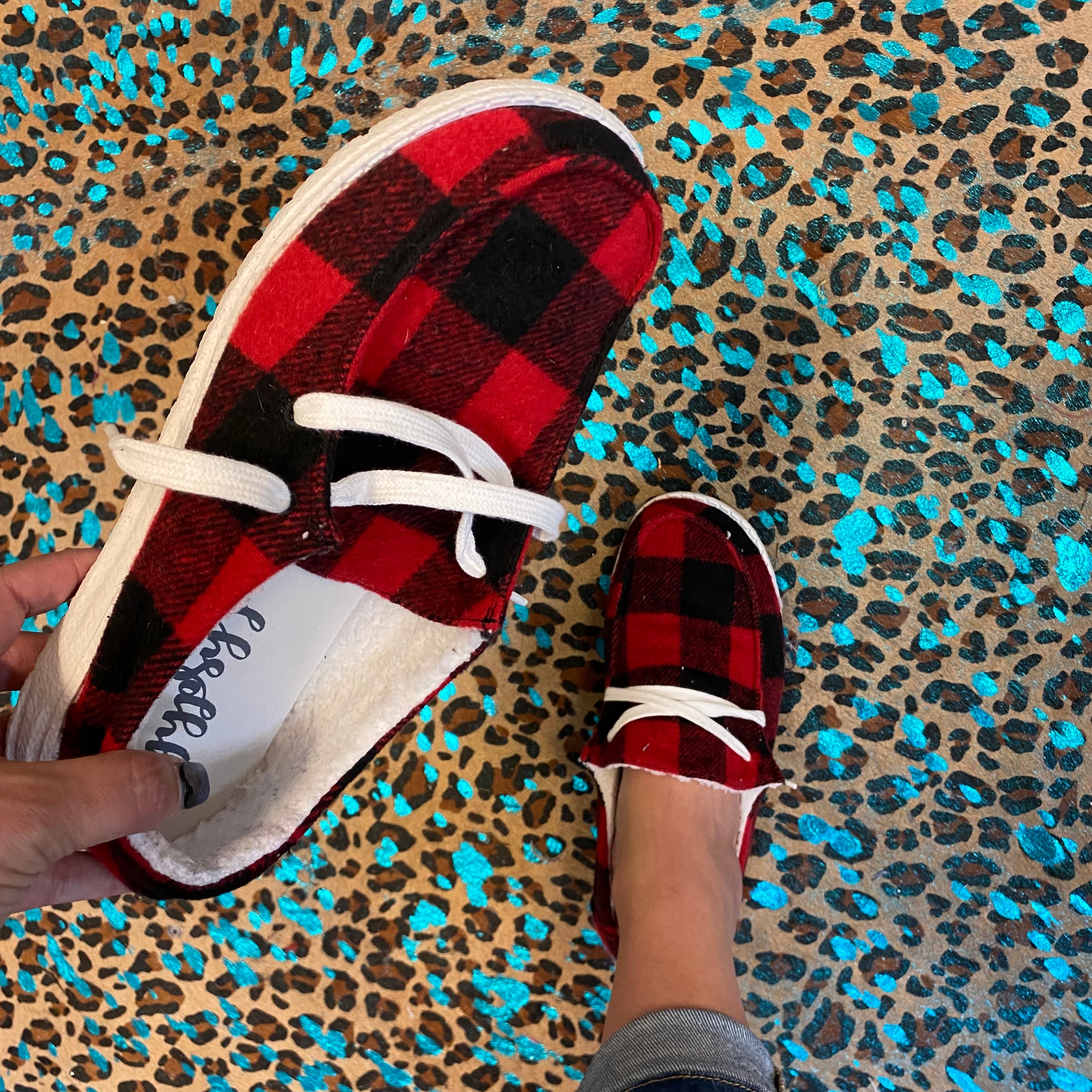 "Riley" Buffalo Plaid Sherpa Lined Slip On-Lola Monroe Boutique