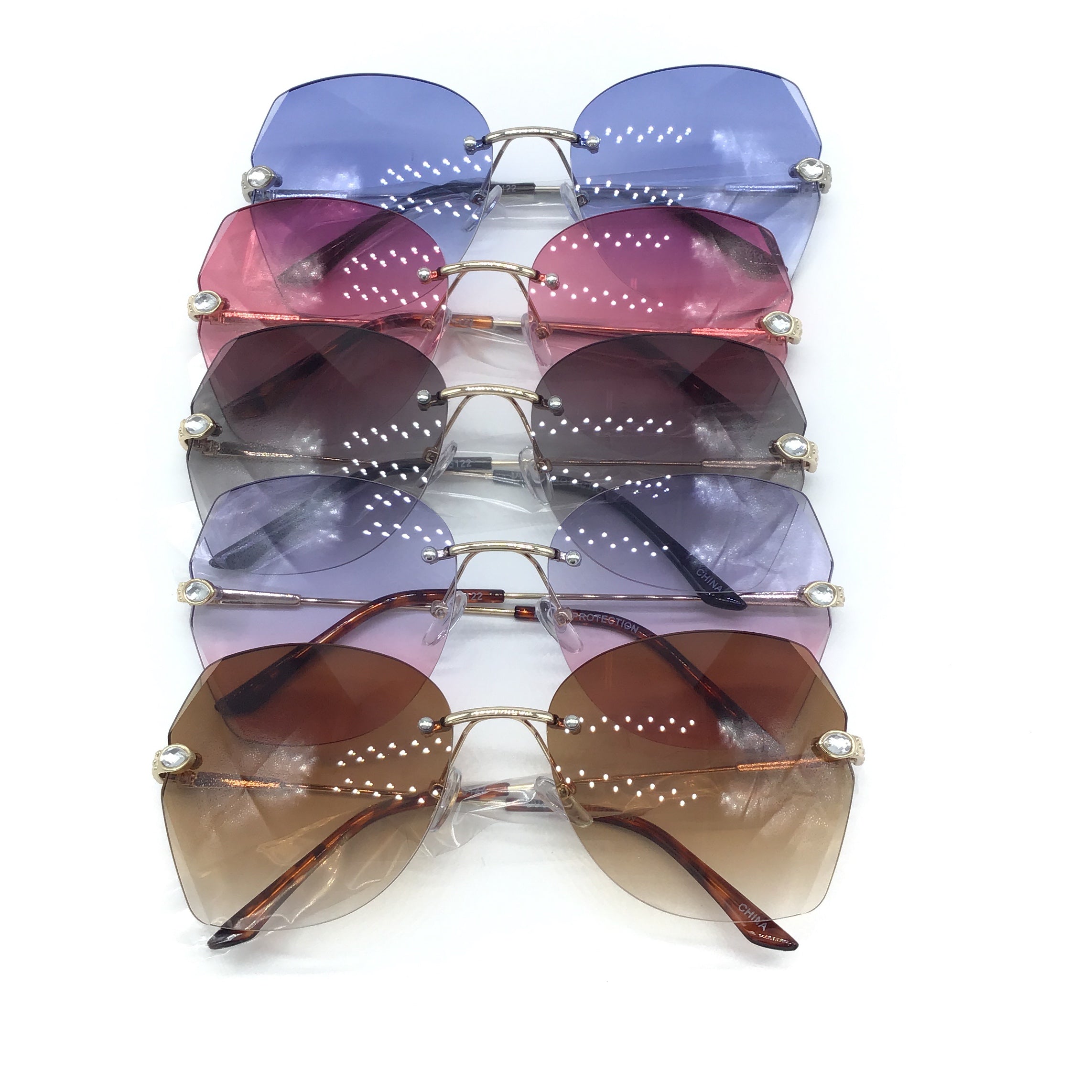 Rimless Rhinestone Accent Gradient Lens Sunglasses (Multiple Options)-Lola Monroe Boutique