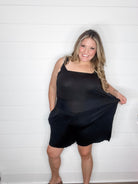 "Ripple" Ruffle Strap Romper (Black)-Lola Monroe Boutique