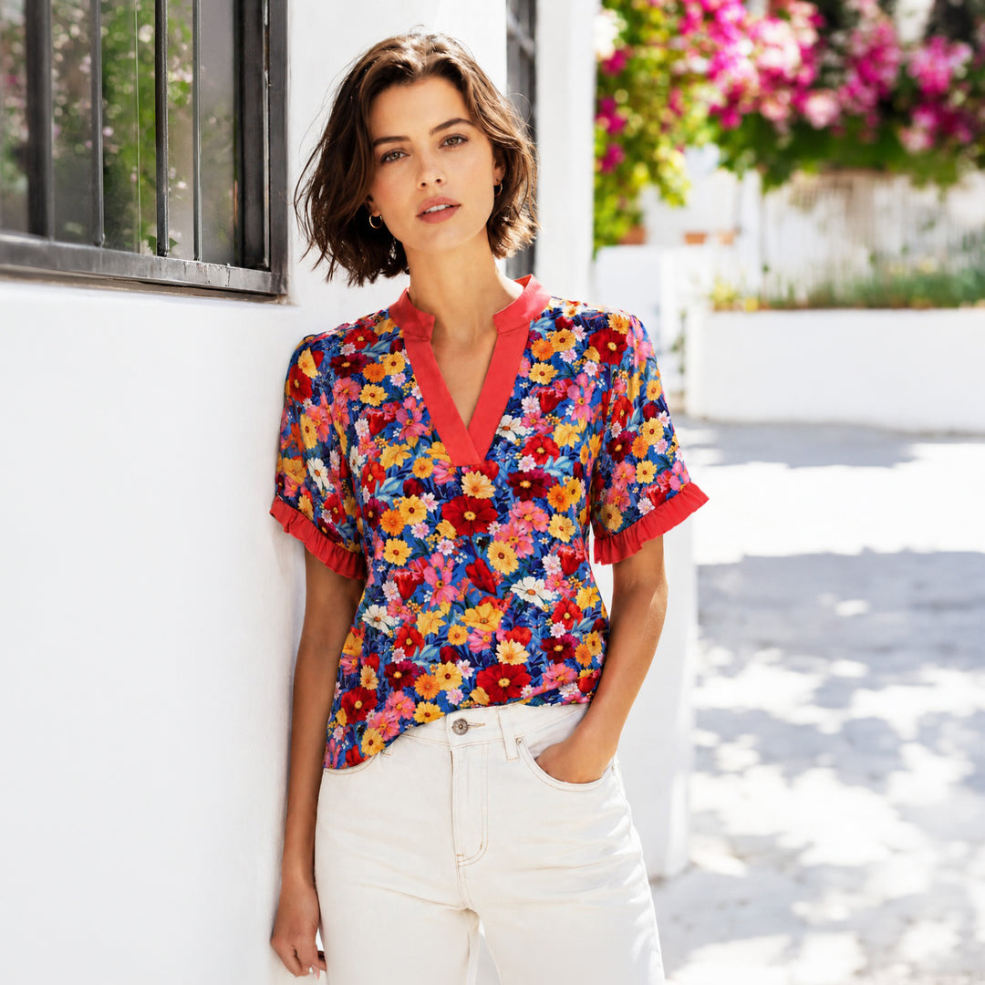Stay For The Weekend Multicolor Floral V Neck Top