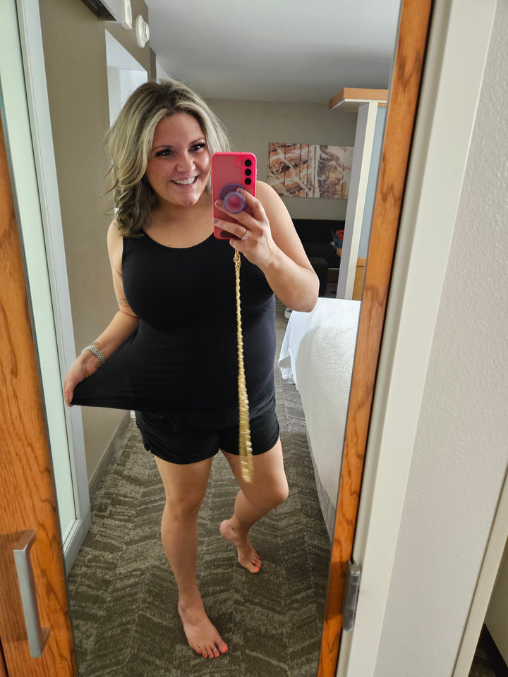 "Stephanie" Smoothing Tank Long Length Reversible Neck (Multiple Colors )