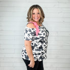 "Roaming" Short Sleeve Cow Print with Pink Bow-Lola Monroe Boutique