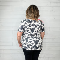 "Roaming" Short Sleeve Cow Print with Pink Bow-Lola Monroe Boutique