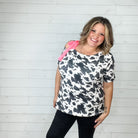 "Roaming" Short Sleeve Cow Print with Pink Bow-Lola Monroe Boutique