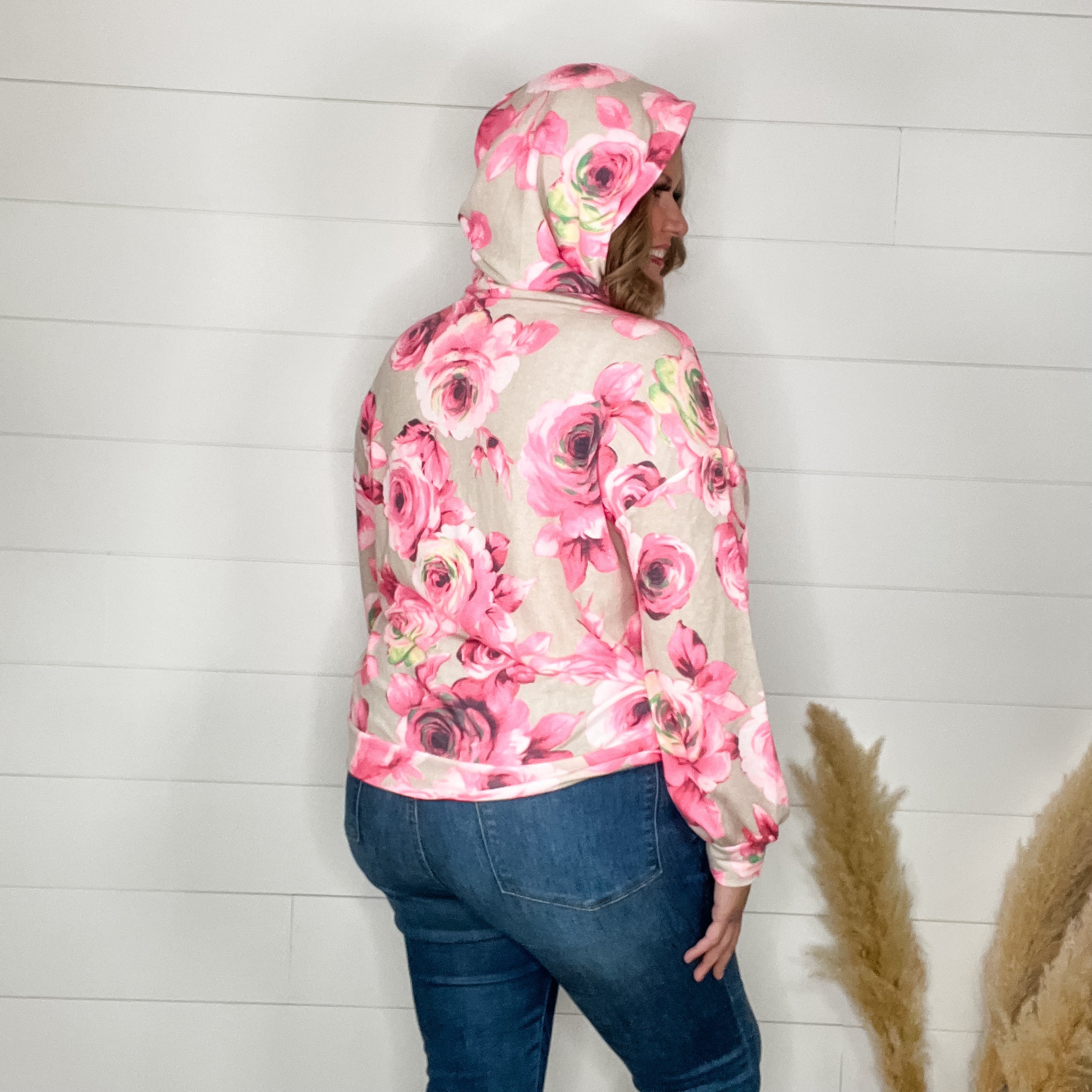 "Robertson" Floral Balloon Sleeve Hoodie-Lola Monroe Boutique