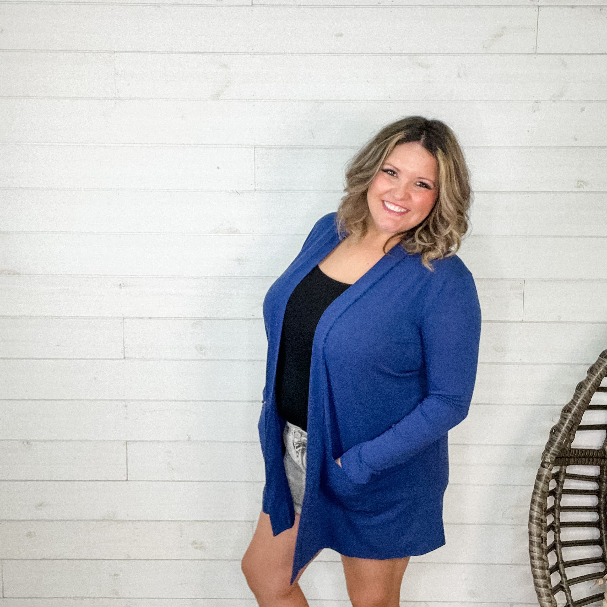 "Roger" Slouchy Pocket Cardigan (Light Navy)-Lola Monroe Boutique