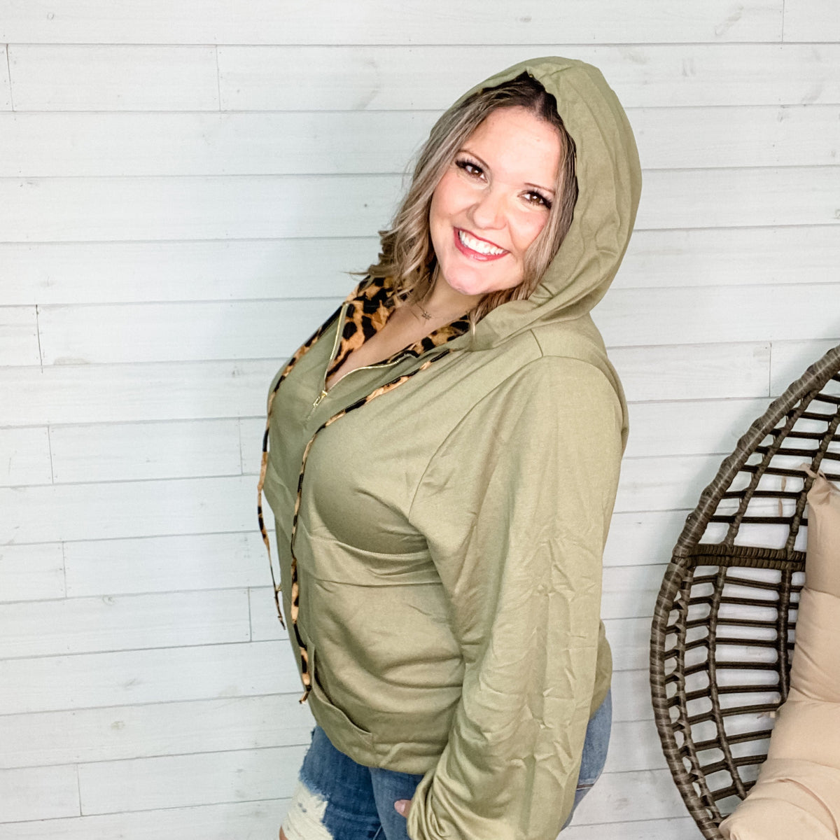 "Rogue" Pullover Hoodie with Half Zip & Front Pocket-Lola Monroe Boutique