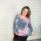 "Roman" Tie Die Long Sleeve V Neck-Lola Monroe Boutique