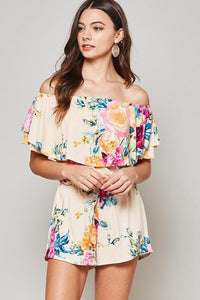 Romance in Roses Off The Shoulder Shorts Romper-Lola Monroe Boutique