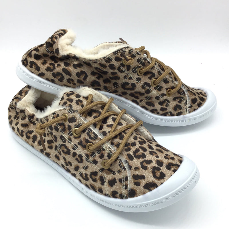 "Ronnie Ann" By Gypsy Jazz Slip on Faux Suede & Fur Sneaker (Leopard)-Lola Monroe Boutique