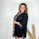 "Roosevelt" Short Sleeve Sparkle Cardigan with Double Ruffle Sleeve (Black)-Lola Monroe Boutique