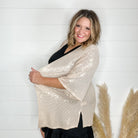 "Roosevelt" Short Sleeve Sparkle Cardigan with Double Ruffle Sleeve (Champagne)-Lola Monroe Boutique