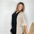 "Roosevelt" Short Sleeve Sparkle Cardigan with Double Ruffle Sleeve (Champagne)-Lola Monroe Boutique