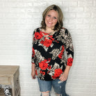 "Roses Are Red" 3/4 Sleeve Criss Cross Tunic Top-Lola Monroe Boutique