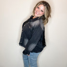 "Rough and Ready" Denim Jacket with Fringe Detail (Black)-Lola Monroe Boutique