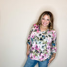 "Roundabout Way" Floral V Neck 3/4 Sleeve-Lola Monroe Boutique