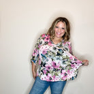 "Roundabout Way" Floral V Neck 3/4 Sleeve-Lola Monroe Boutique