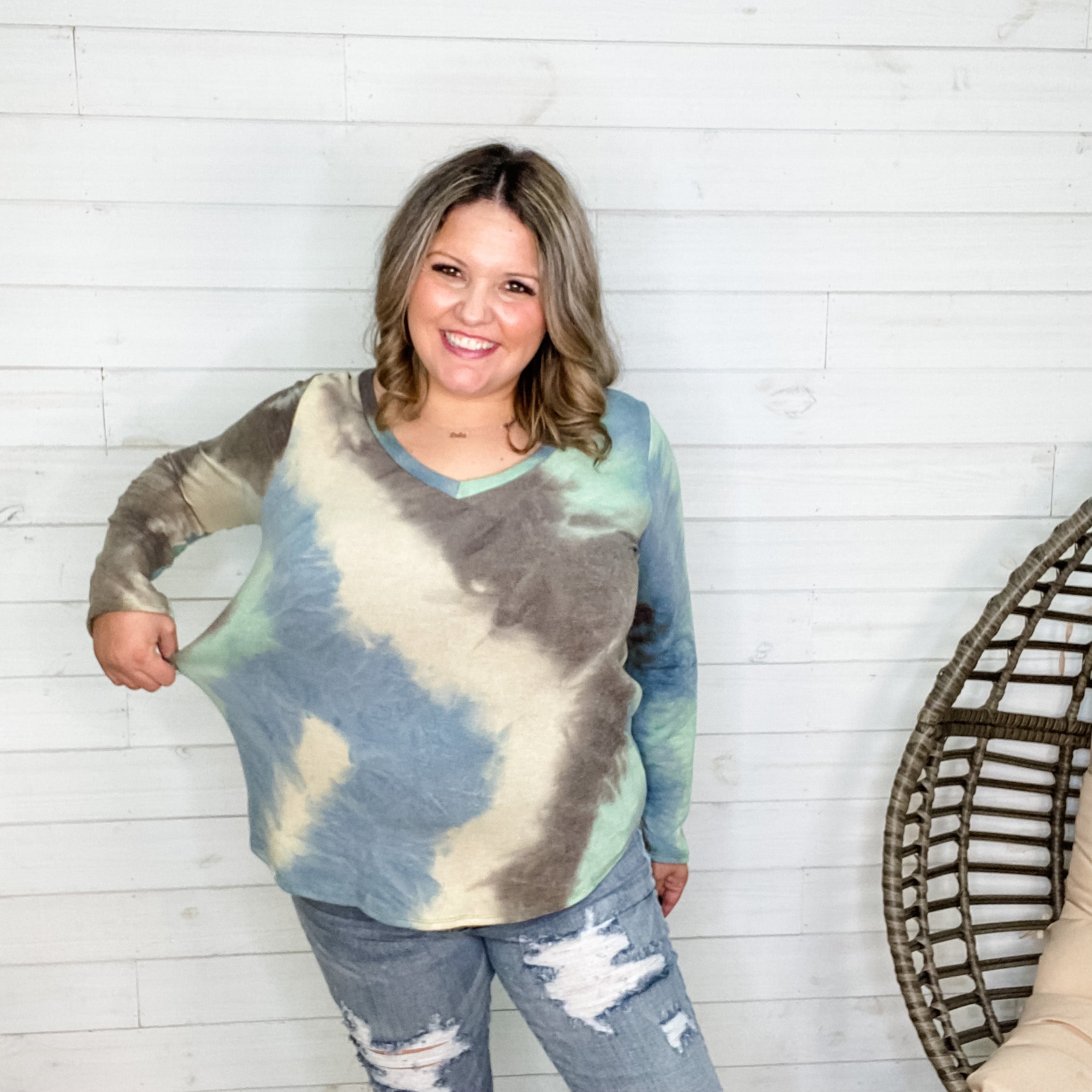 "Rowan" Tie Die Long Sleeve V Neck-Lola Monroe Boutique