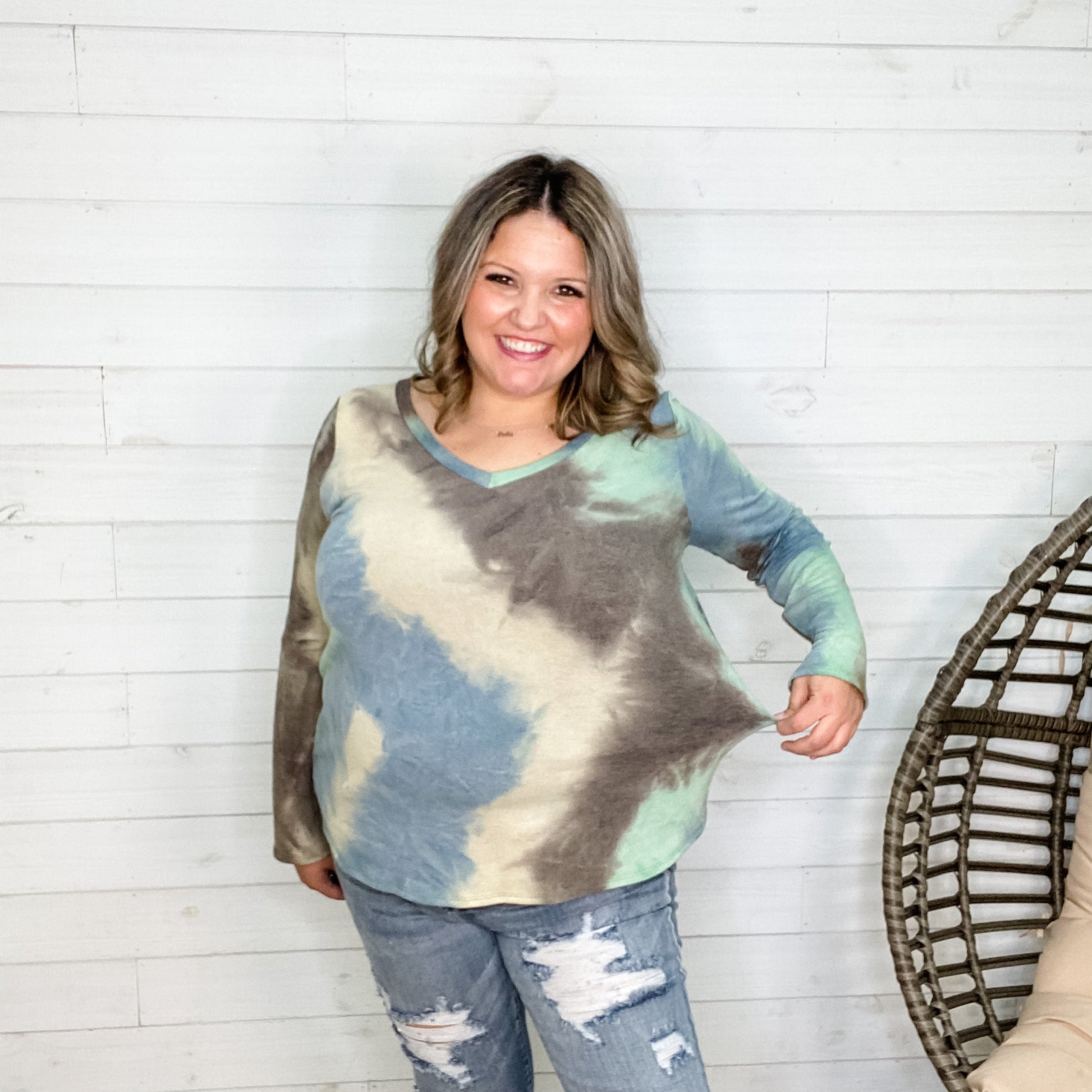 "Rowan" Tie Die Long Sleeve V Neck