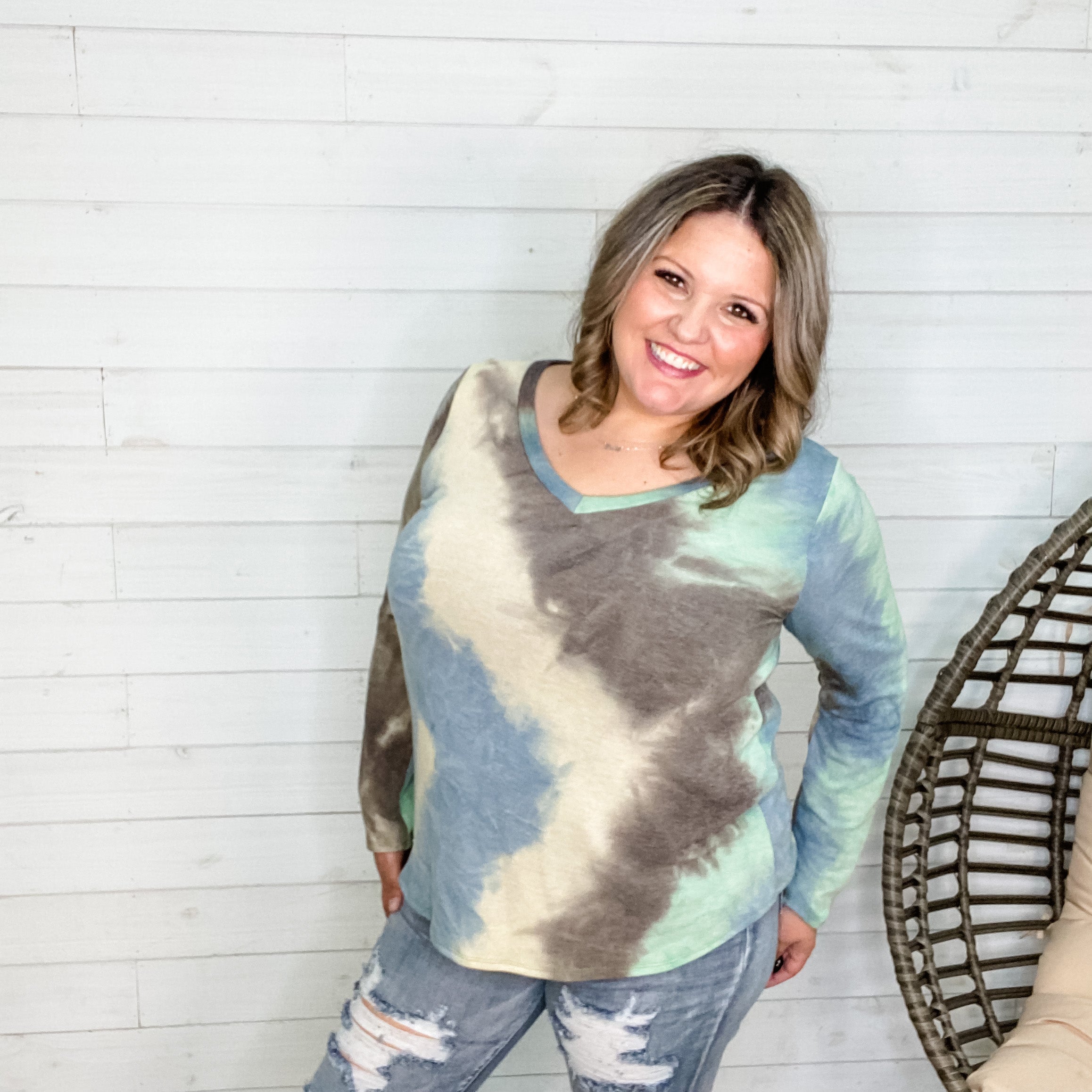 "Rowan" Tie Die Long Sleeve V Neck-Lola Monroe Boutique