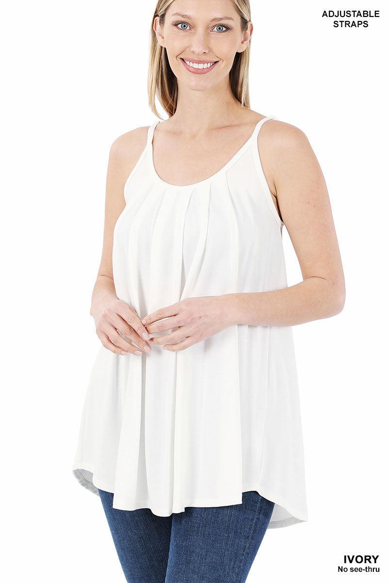 Ruched Pleated Front Adjustable Strap Cami (Multiple Colors)