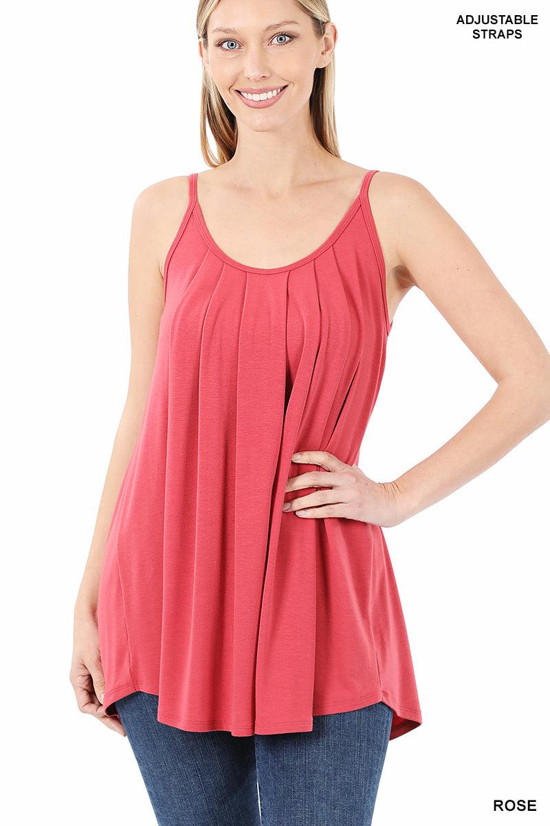Ruched Pleated Front Adjustable Strap Cami (Multiple Colors)