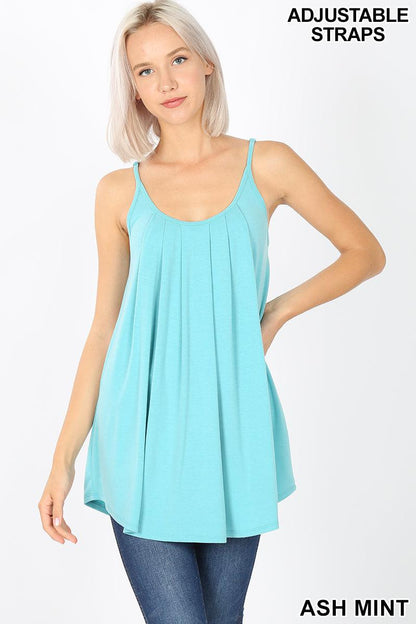 Ruched Pleated Front Adjustable Strap Cami (Multiple Colors)