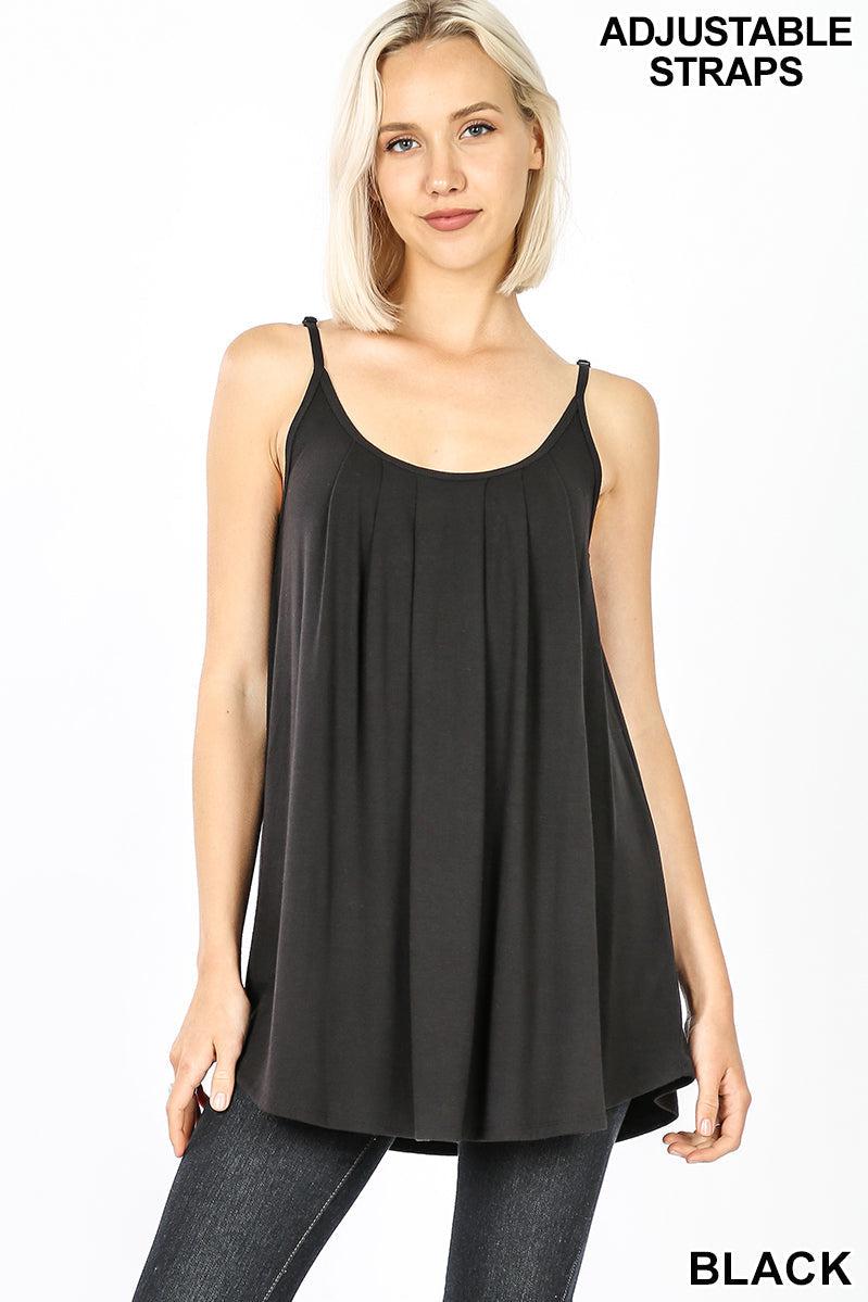 Ruched Pleated Front Adjustable Strap Cami (Multiple Colors)