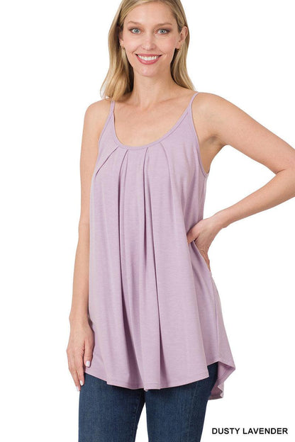Ruched Pleated Front Adjustable Strap Cami (Multiple Colors)