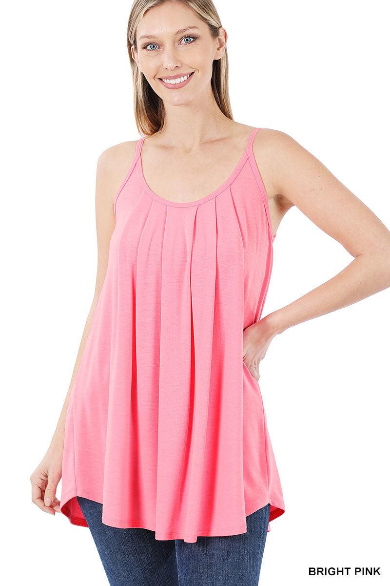 Ruched Pleated Front Adjustable Strap Cami (Multiple Colors)