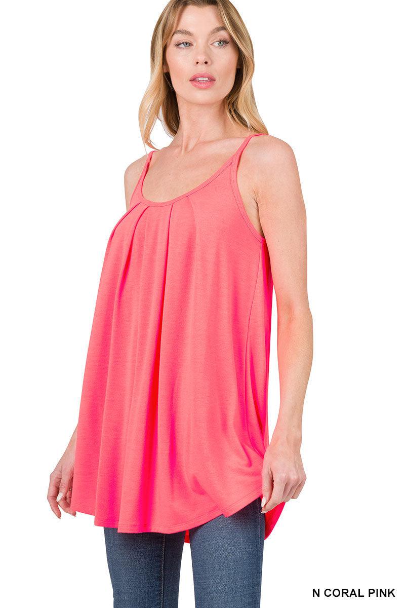 Ruched Pleated Front Adjustable Strap Cami (Multiple Colors)
