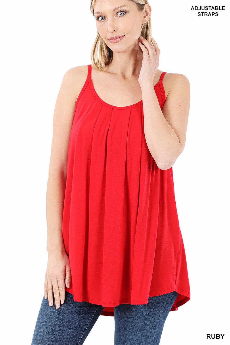 Ruched Pleated Front Adjustable Strap Cami (Multiple Colors)