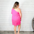 "Runway" One Shoulder Dress with Pockets (Fuchsia)-Lola Monroe Boutique