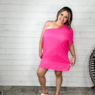 "Runway" One Shoulder Dress with Pockets (Fuchsia)-Lola Monroe Boutique