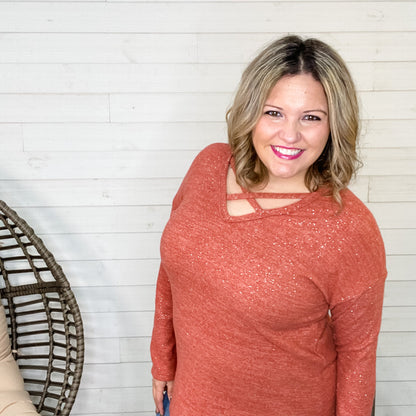 "Rustic Charm" Long Sleeve Sparkle Criss Cross Front