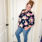 "Sagittarius" Floral Split Neck Lizzy 3/4 Sleeve Split Neck-Lola Monroe Boutique