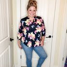 "Sagittarius" Floral Split Neck Lizzy 3/4 Sleeve Split Neck-Lola Monroe Boutique